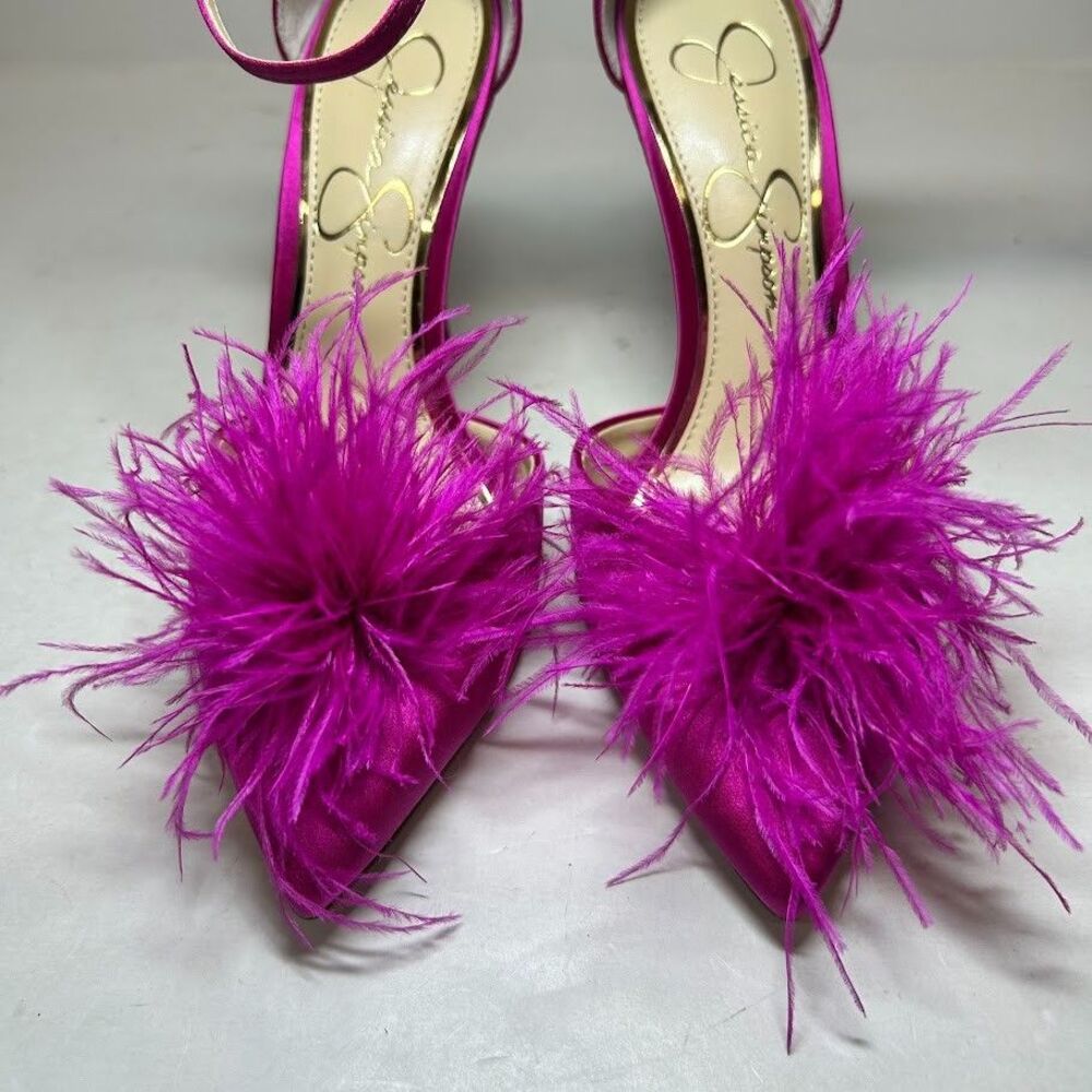 New Jessica Simpson Hot Pink Feather Pointed Toe Ankle Strap heel - Picture 3 of 7